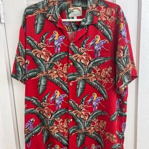 Paradise Found Red Jungle Bird Hawaiian Shirt Magnum PI Large Vintage